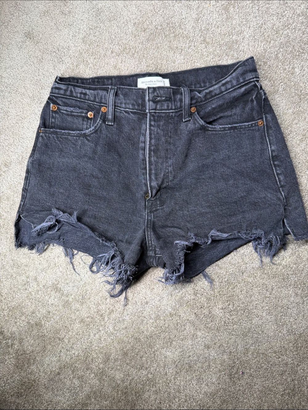 Abercrombie & Fitch Washed Black Distressed Denim Shorts